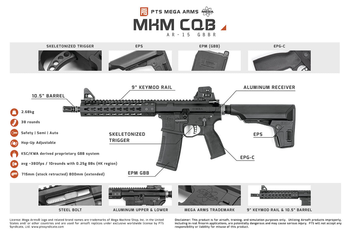 PTS Mega Arms MKM AR15 CQB GBB By KWA - Black
