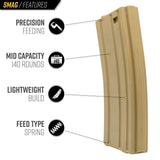 Valken M4 140rd SMAG Mid-Cap Magazine - 5 Pack - Desert Tan - New Breed Paintball & Airsoft - Valken M4 140rd SMAG Mid-Cap Magazine - 5 Pack - Desert Tan - Valken